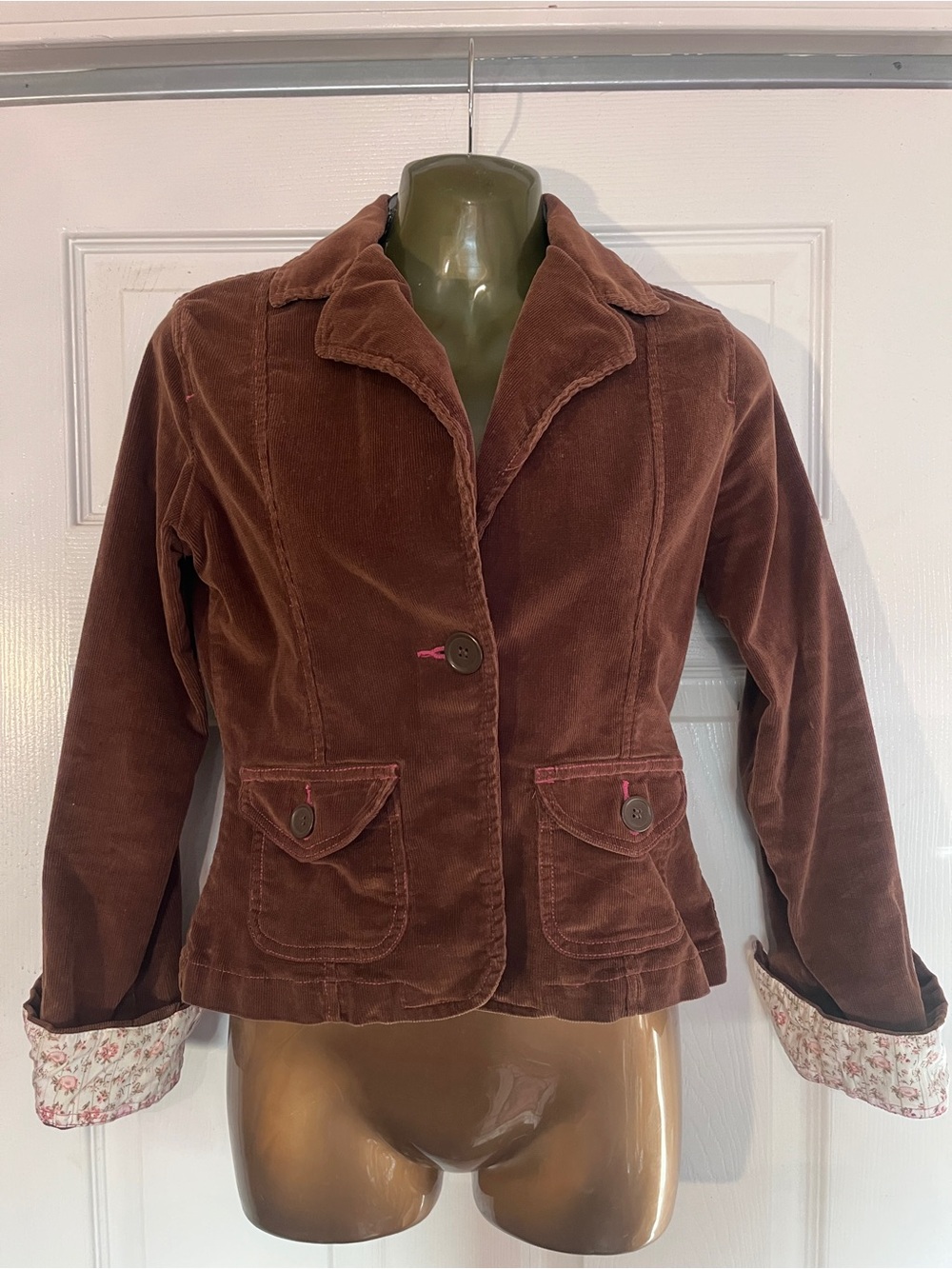 bill blass Brown Corduroy Blazer with Floral Cuff